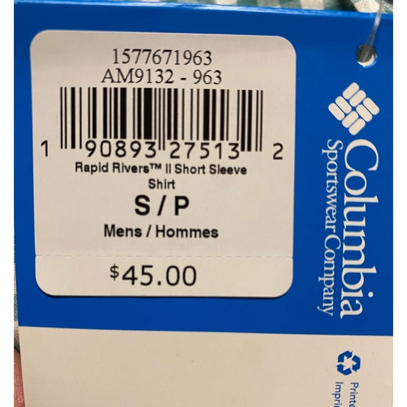 NWT Mens Columbia Short Sleeve Button Down Shirt SZ S Green/White Check - Picture 5 of 5